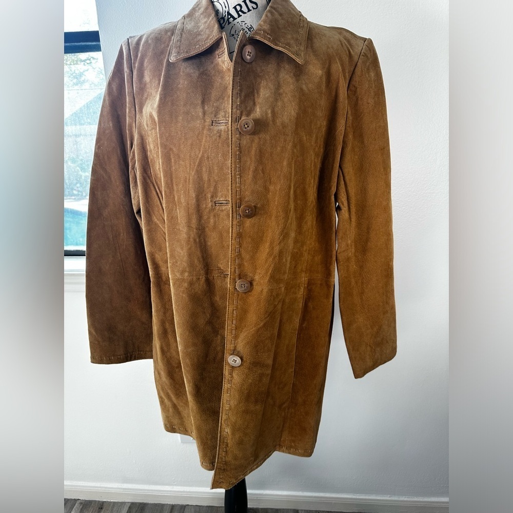 Outbrook Leather Women’s Jacket Tan Trench Coat Sz Large 12/14